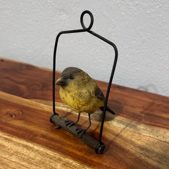 Other - Yellow and Gray American Goldfinch Bird Ornament on Hanging Perch Decor